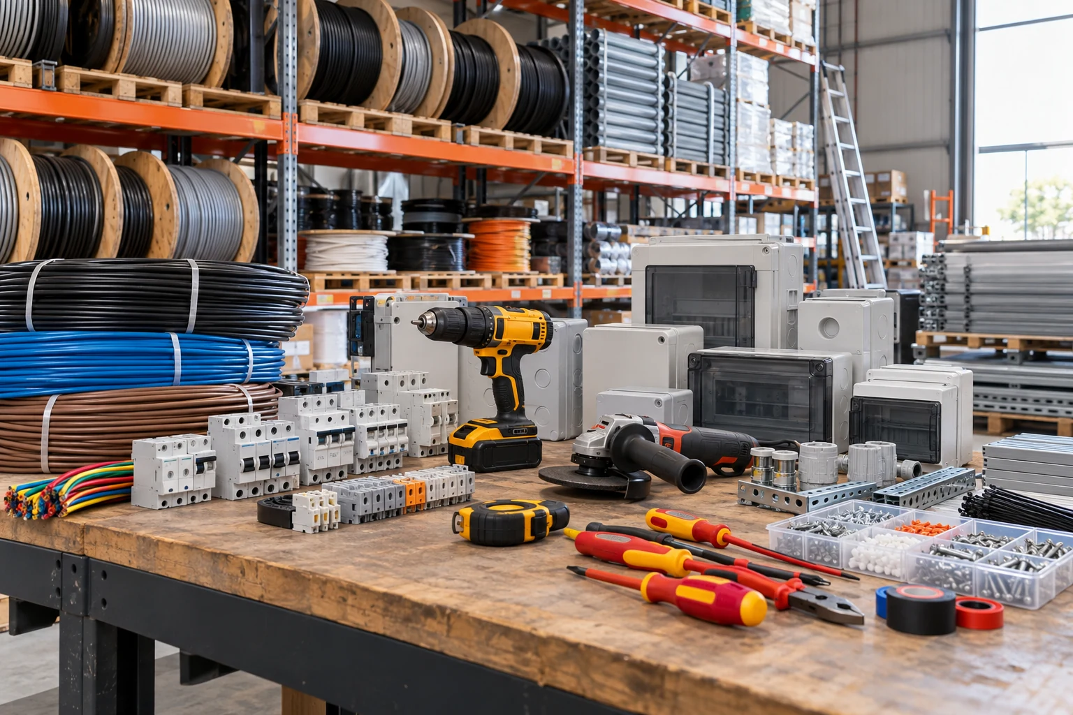 AI illustration of construction and electrical materials and tools